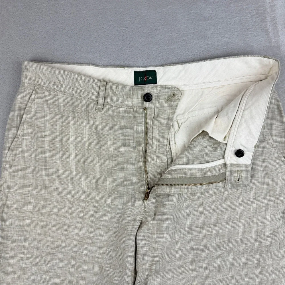VTG J.Crew Linen Pants Men 34x30 Fit 36x28.5 Beige Tan Glen Plaid Oarsman Preppy - Picture 2 of 13